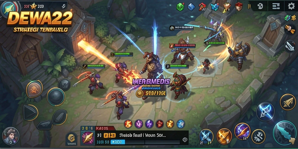 Screenshot gameplay menunjukkan pertarungan strategis dalam DEWA22.