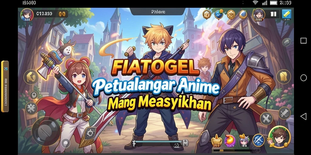 Screenshot gameplay FIATOGEL dengan aksi karakter anime.