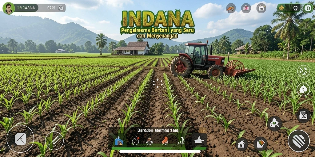 Screenshot INDAAA menampilkan suasana ladang yang indah dan gameplay bertani yang seru.