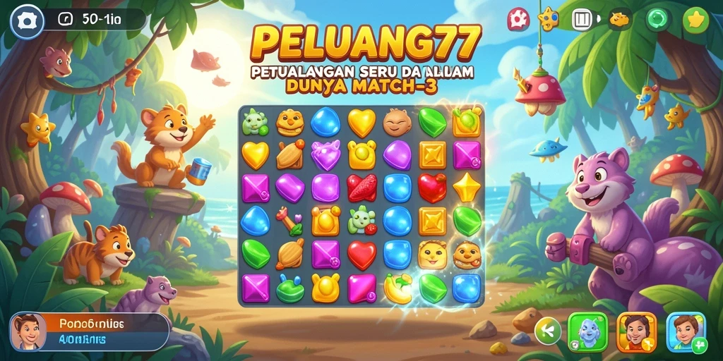 Tampilan gameplay seru PELUANG77 dengan tantangan Match-3.