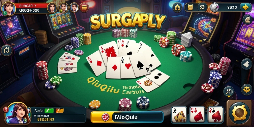 Tampilan gameplay menegangkan di SURGAPLY dengan kartu QiuQiu.