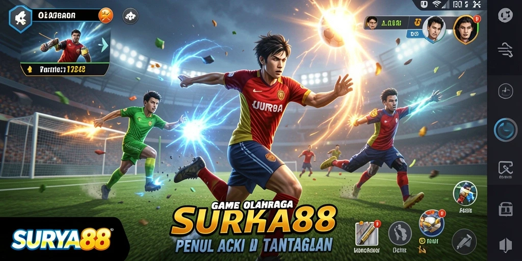 Screenshot gameplay <strong>SURYA88</strong> menampilkan aksi olahraga yang intens dan seru.